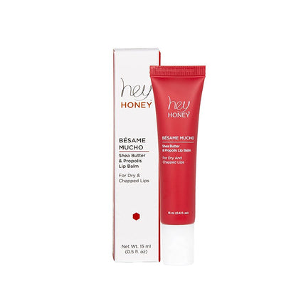 Hey Honey Skincare Bésame Mucho Shea Butter & Propolis Lip Balm | Intensive Hydration for Dry, Chapped Lips, Natural Moisturizing Lip Repair Treatment | 0.5 oz