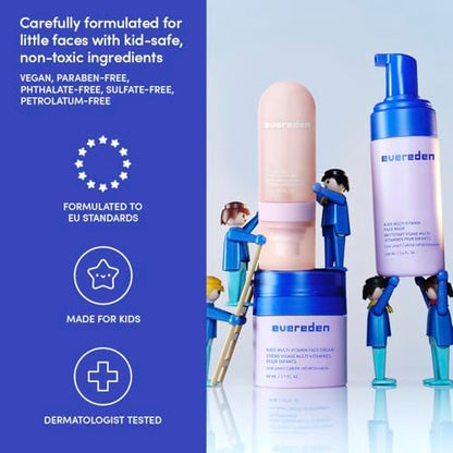 Evereden Kids Multi-Vitamin Hydrating Face Mist, Face Wash, & Kids Face Cream Set: Clean, Vegan, and Multivitamin-Rich Kids Skin Care Set for 6 & up - Moisturize & Refresh