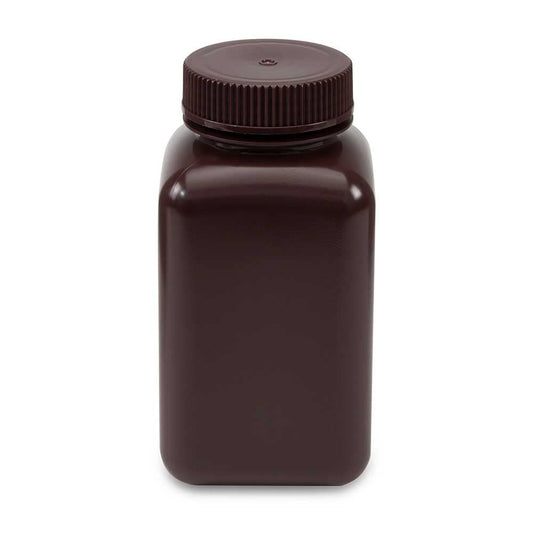 Globe Scientific 7180500AM Diamond RealSeal Bottle, Wide Mouth, Square, Amber HDPE with Amber PP Closure, 500mL, 12/Pack