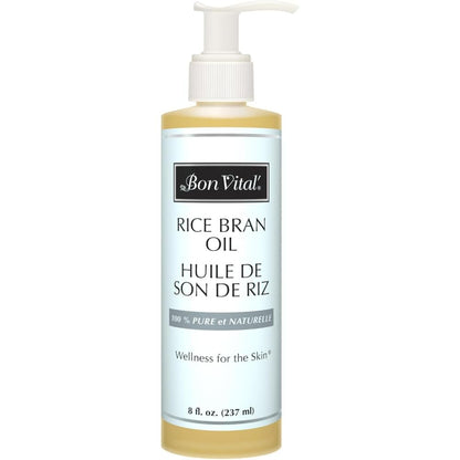 Bon Vital' Rice Bran Oil, 100% Pure and Cold Pressed Carrier Oils for Diffusers, Professional Massage Oil, Best Beauty Secret for Soft & Smooth Skin, Moisturizer & Sore Muscle Relief, 8 Ounce Bottle