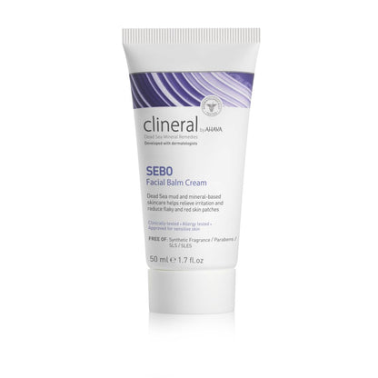 AHAVA Clineral Sebo Facial Balm Cream - Rich balm reduces facial irritation & redness, softens dry & sensitive skin, enriched with Osmoter, Dead Sea Mud, Aloe Vera, Hippophae & Bergamot Oil, 1.7 Fl.Oz
