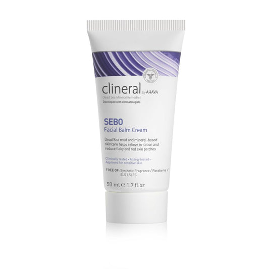 AHAVA Clineral Sebo Facial Balm Cream - Rich balm reduces facial irritation & redness, softens dry & sensitive skin, enriched with Osmoter, Dead Sea Mud, Aloe Vera, Hippophae & Bergamot Oil, 1.7 Fl.Oz