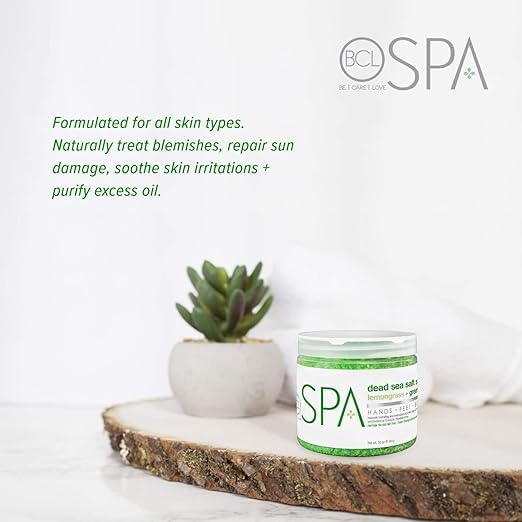 BCL SPA Lemongrass & Green Tea 4-Step Skincare Starter Kit, 16oz Each – Organic Vegan Spa Set for Hands, Feet & Body – Hydrates, Exfoliates, Softens Skin