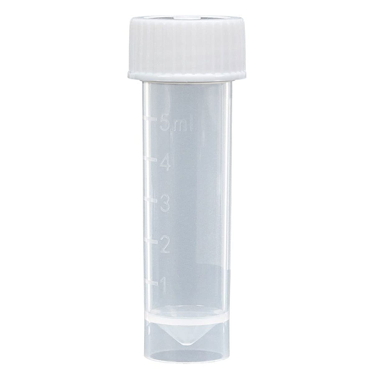 Globe Scientific 6101C Polypropylene Molded Graduations Conical Bottom Self Standing Transport Tubes with Attached White Polyethylene Screw Cap, 5ml Capacity, Pack of 1000