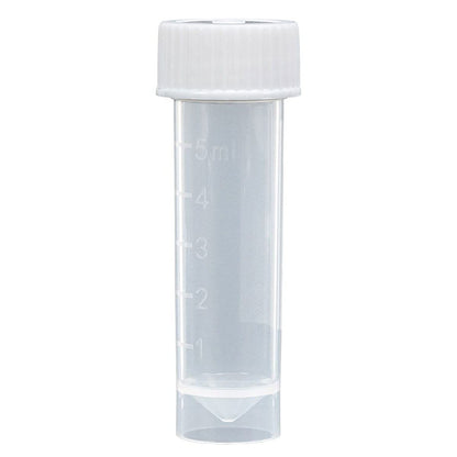 Globe Scientific 6101C Polypropylene Molded Graduations Conical Bottom Self Standing Transport Tubes with Attached White Polyethylene Screw Cap, 5ml Capacity, Pack of 1000