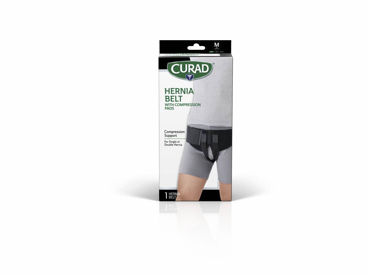 CURAD Hernia Belt with Compression Pads, Black, Medium