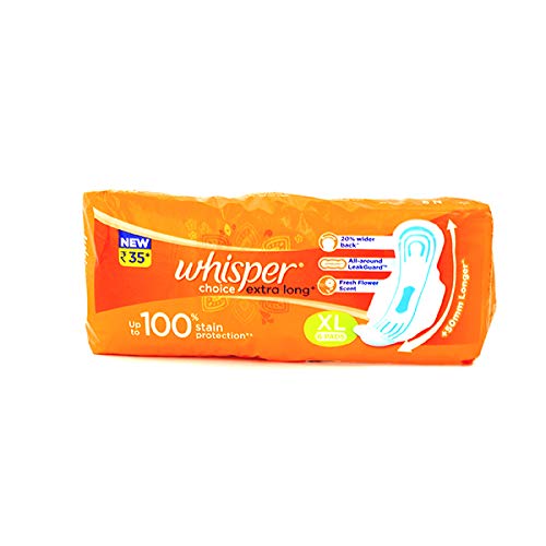 Whisper Choice Extra Long XL 6 Pads Upto 100% Stain Protection
