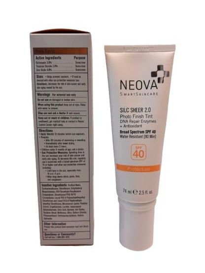 NEOVA SmartSkincare Silc Sheer 2.0 Tinted Sunscreen 2.5 fl oz | Broad Spectrum SPF 40 | Up To 80 min. Water Resistance | Oil & Fragrance Free | For All Skin Types