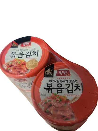 Korean Stir-Fried Kimchi with Sesame Oil 볶음김치 Yangban Canned Bokkeum Kimchi 160g x 4 – Ready to Eat, Authentic Spicy Flavor, Korea’s No.1 Kimchi Brand | DAHLORE
