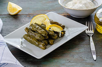 Kontos Foods Dolmas Stuffed Grape Leaves With Rice • Ready To Eat • Kosher • for vegan snacks or Greek Food Mezze Platter w/ spanakopita, tzatziki sauce, babaganush, greek olives or Charcuterie Board • Greek dolmades canned
