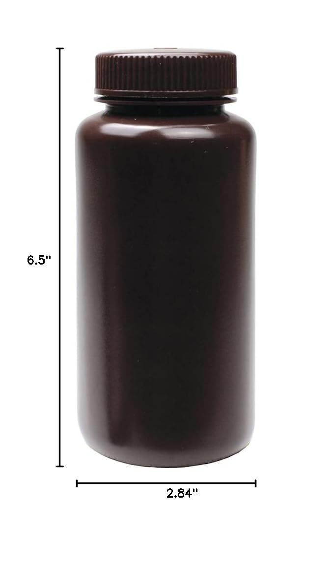 United Scientific® - Sample Containers with Lids - Amber HDPE Wide Mouth Reagent Bottle - Chemical Container - 16 oz Bottles (500mL) Multi-Purpose Plastic Bottles with Lids, Pack of 12