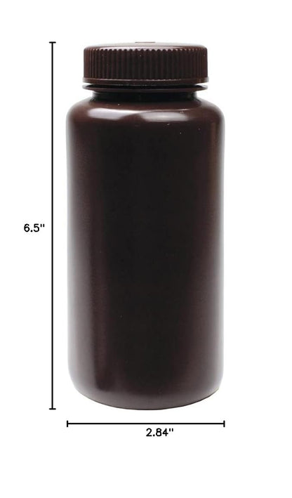 United Scientific® - Sample Containers with Lids - Amber HDPE Wide Mouth Reagent Bottle - Chemical Container - 16 oz Bottles (500mL) Multi-Purpose Plastic Bottles with Lids, Pack of 12