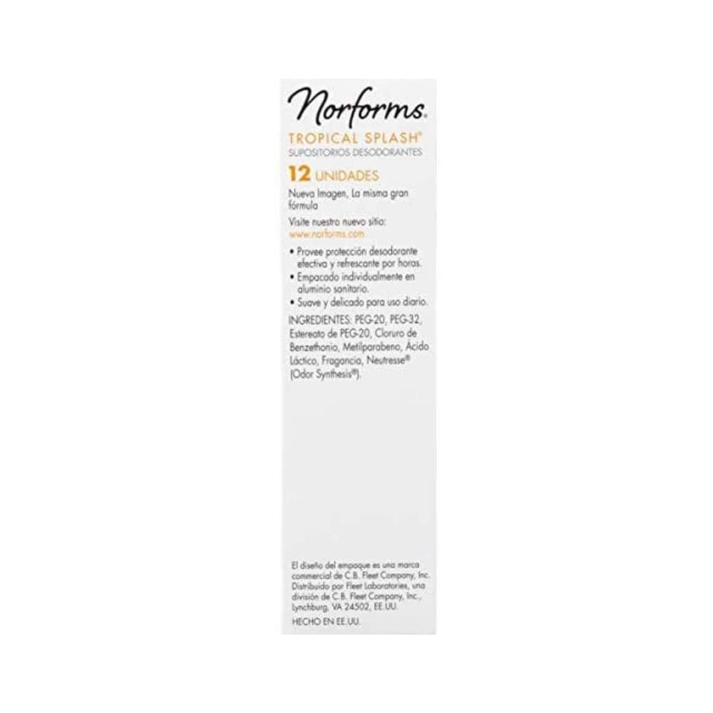 Norforms Tropical Splash Feminine Deodorant Suppositories 12 Count Pack of 3