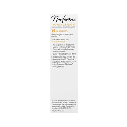 Norforms Tropical Splash Feminine Deodorant Suppositories 12 Count Pack of 3