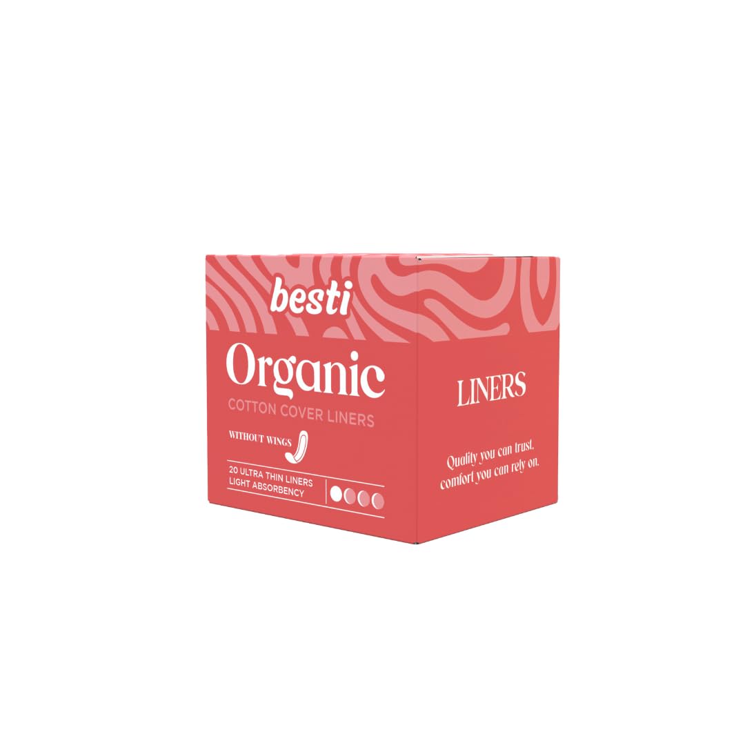 Besti 100% Organic Cotton Liners | Ultra Thin, Quick Absorbency (20 Count)