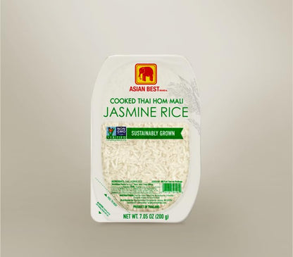Asian Best Ready to Eat Cooked Thai Hom Mali Jasmine Rice, 12 Packs x 200g