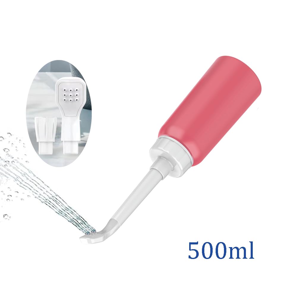 Wolfbeam The Original XL Butt Shower Portable Bidet 17oz with 2 Nozzle Scalable Tube 500ml Travel Bidet Douche Bottles for Women - Peri Bottle Postpartum for Feminine Care (Pink, 500)