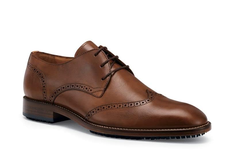 MOZO Portuguese Leather Collection Men's Slip-Resistant Oxfords - Dressy Non-Slip Restaurant Shoes for Men in Food Service - Bronson