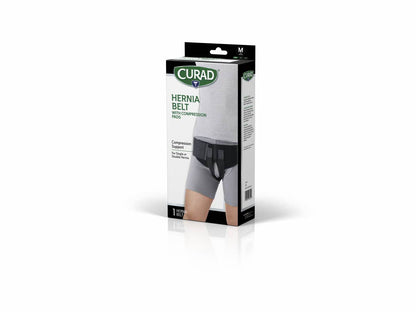 CURAD Hernia Belt with Compression Pads, Black, Medium