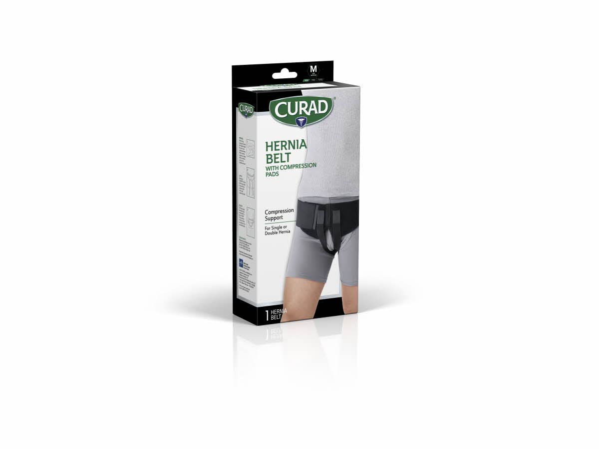 CURAD Hernia Belt with Compression Pads, Black, Medium