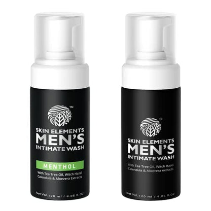 Skin Elements Intimate Wash for Men Gift Set with Tea Tree Oil and Menthol | pH Balanced Foaming Hygiene Washes | Prevents Itching, Irritation & Bad Odor (2 x 4.05 fl. oz.)