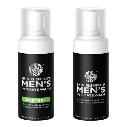 Skin Elements Intimate Wash for Men Gift Set with Tea Tree Oil and Menthol | pH Balanced Foaming Hygiene Washes | Prevents Itching, Irritation & Bad Odor (2 x 4.05 fl. oz.)