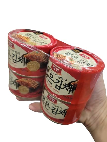 Sliced Kimchi 김치 Korean Canned Kimchi by Dongwon Yangban, Ready-to-Eat Spicy Fermented Napa Cabbage, 160g x 4 Cans | DAHLORE