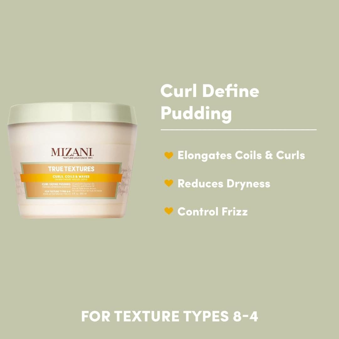 Mizani True Textures Curl Define Pudding - Leave In Styler with Coconut Oil & Olive Oil, Moisturizes Curls, Lightweight, Anti Frizz, Sulfate-Free, Paraben Free