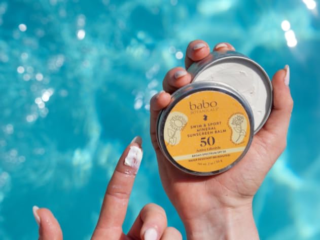 Babo Botanicals Swim & Sport Mineral Sunscreen Balm SPF50 - Natural Zinc Oxide - For Face & Body - For all Ages - Dermatologist Tested - Cruelty-Free - Fragrance-Free - EWG Verified - Water Resistant