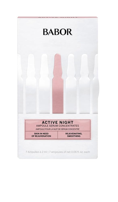 BABOR Active Night Ampoule Serum Concentrates, Hyaluronic Acid Serum, Hydrating Night Treatment, for Dry and Damaged Skin, Vegan, 0.28 oz.