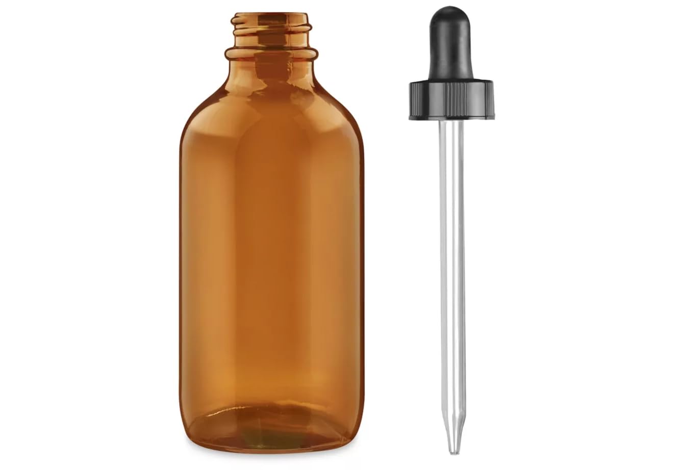 United Scientific™ 8oz (240mL) Leakproof Flint Glass Dropper Bottles, Amber Glass, Pack of 12