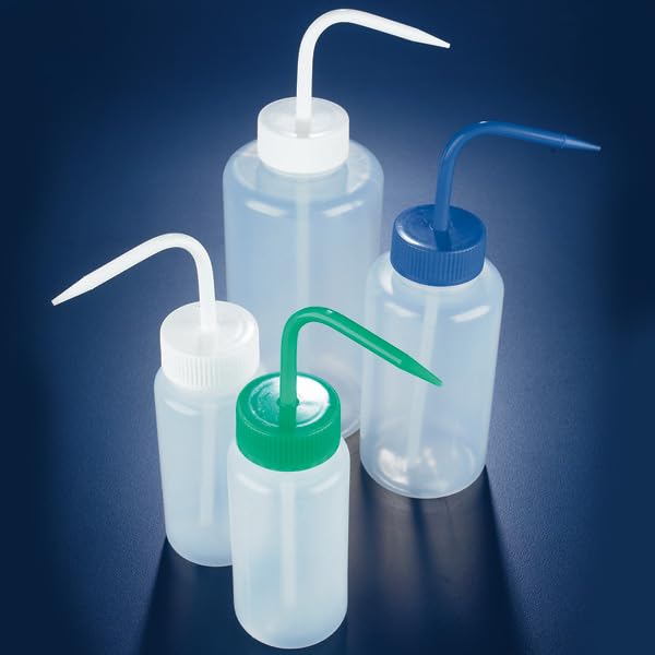 Globe Scientific WGW232P LDPE Wash Bottle, Wide Mouth, 250ml Capacity, Yellow Screwcap, Pack of 5