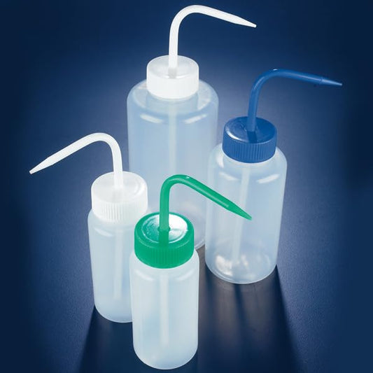 Globe Scientific WGW232P LDPE Wash Bottle, Wide Mouth, 250ml Capacity, Yellow Screwcap, Pack of 5