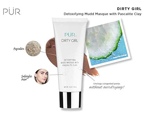 PÜR MINERALS Dirty Girl Detoxifying Mudd Masque with Pascalite Clay, Exfoliates Skin, Improves Skin Texture, Cruelty, Paraben & Gluten Free
