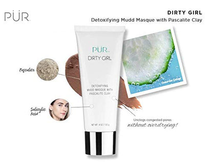PÜR MINERALS Dirty Girl Detoxifying Mudd Masque with Pascalite Clay, Exfoliates Skin, Improves Skin Texture, Cruelty, Paraben & Gluten Free