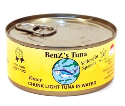 Benz's Yellowfin Tuna in Water, 6 Ounce Easy Open Pull-Top Lids, Kosher and Kosher for Passover (6 Pack)