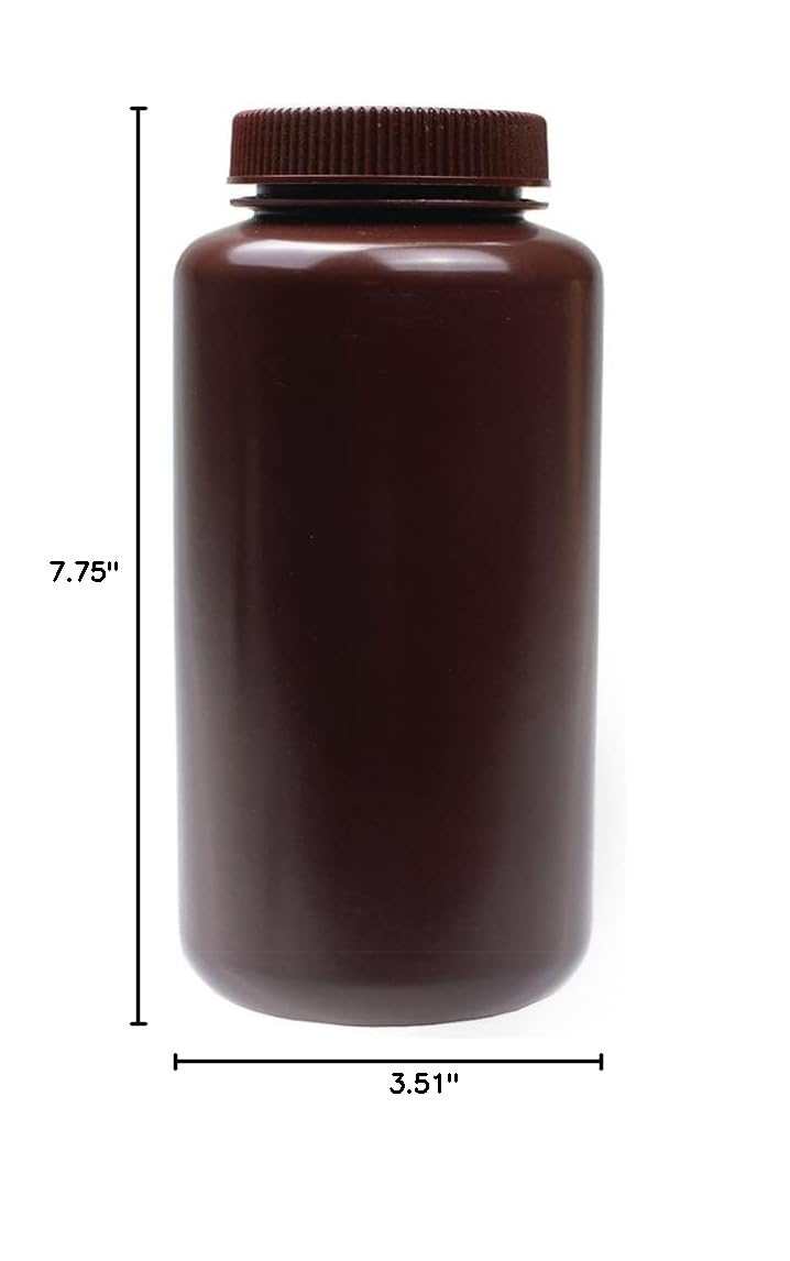 United Scientific® - Sample Containers with Lids - Amber HDPE Wide Mouth Reagent Bottle - Chemical Container - 32 oz Bottles (1000mL) Multi-Purpose Plastic Bottles with Lids, Pack of 6