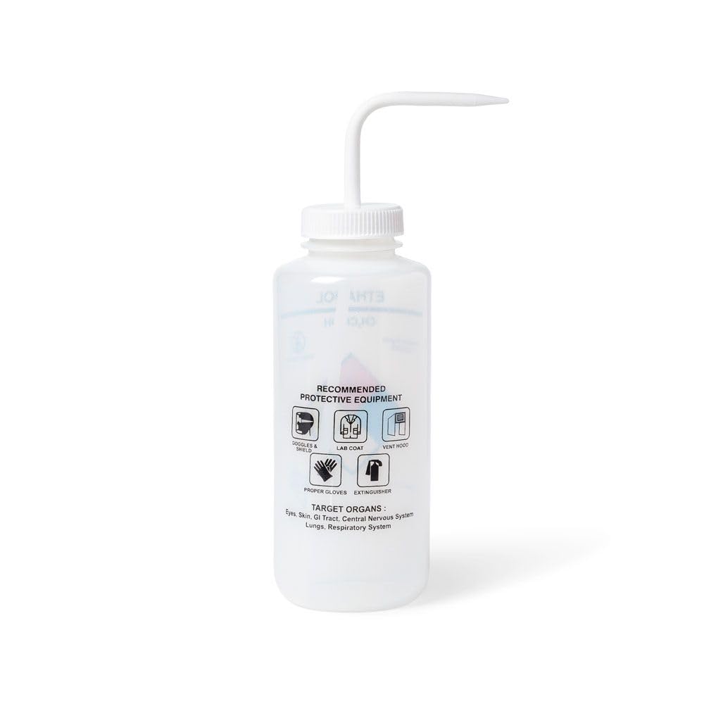 United Scientific™ UniSafe™ Ethanol Vented Wash Bottle, 1000 mL, Designed for use in the Laboratory, Classroom, or Home, Pack of 4, LDPE