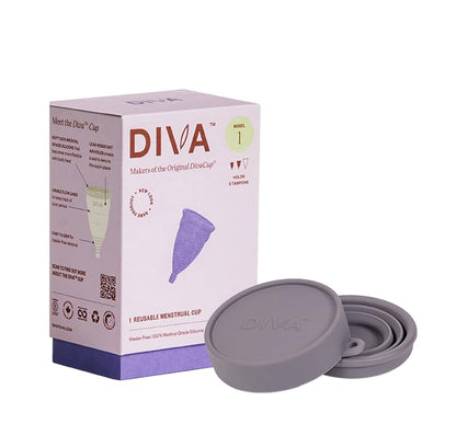 DIVA Cup & Shaker - Medical Grade Silicone Cup for Period Care - Reusable Menstrual Cup with Shaker for On-The-Go Cleansing - Wear Up to 12 Hours - Model 1 (for Medium to Heavy Flow)