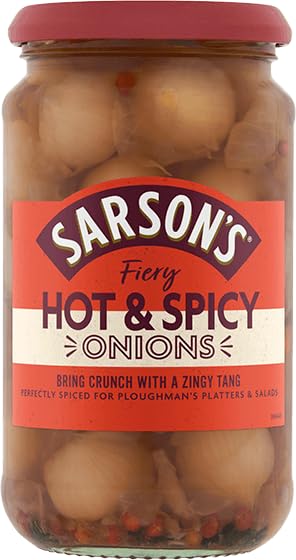 Sarsons Hot and Spicy Silverskin Onions 460g (1 Pack)