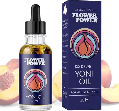 Flower Power Yoni Oil for Vaginal Moisture Support, Nourishing Feminine Care for Vaginal Dryness & Comfort, Blend of Jojoba, Peach Blossom & Sweet Almond Oil for Hydration, Vegan - 30 ml
