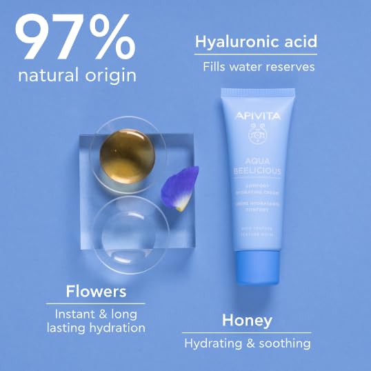 Apivita Aqua Beelicious Comfort Hydrating Cream | Hydrates & Nourishes with Honey, Ceramides & Flowers, 40 mL / 1.35 oz