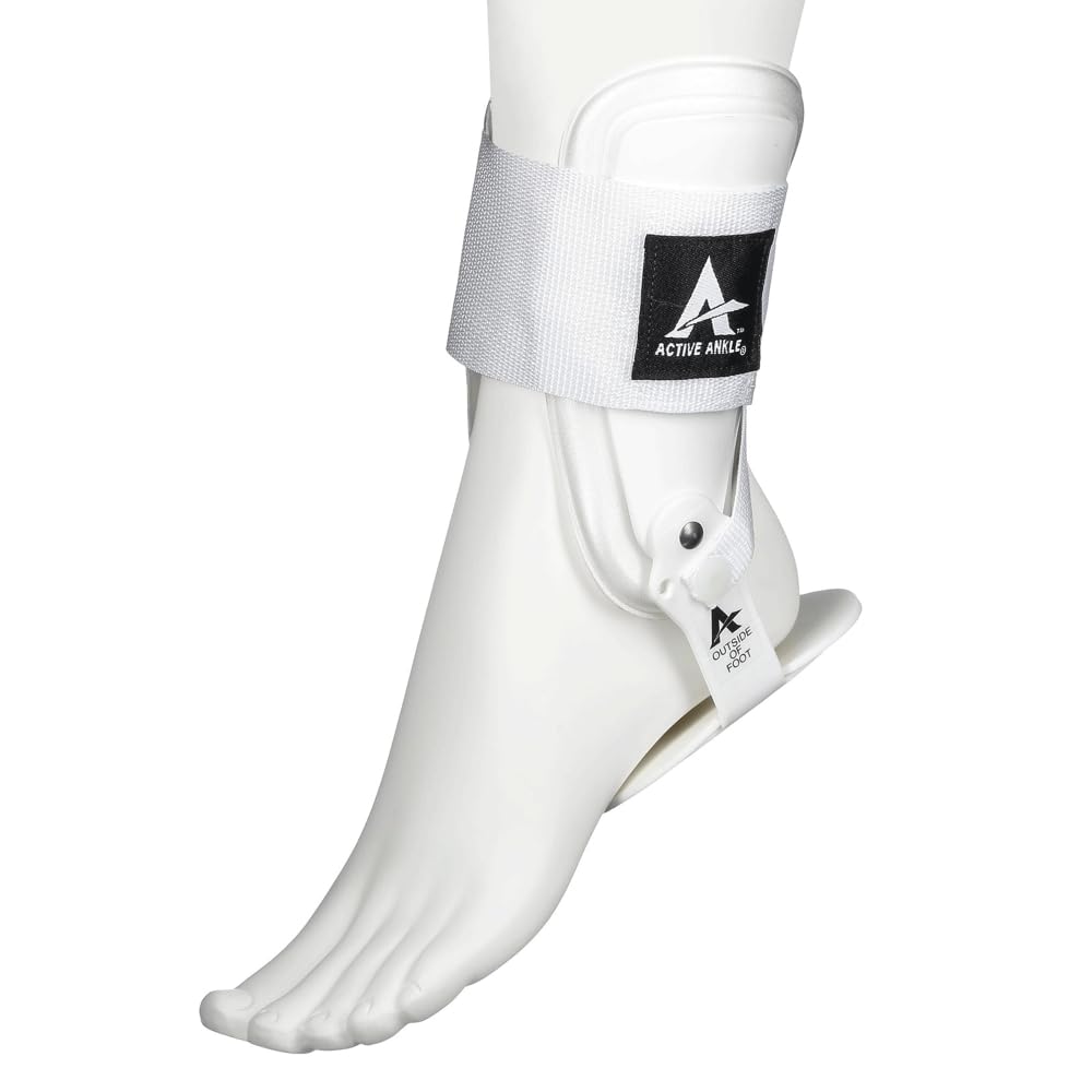 Active Ankle T2 Ankle Brace, Rigid Ankle Stabilizer for Protection & Sprain Support for Volleyball, Cheerleading, Ankle Compression Braces for Men & Women, White, Large