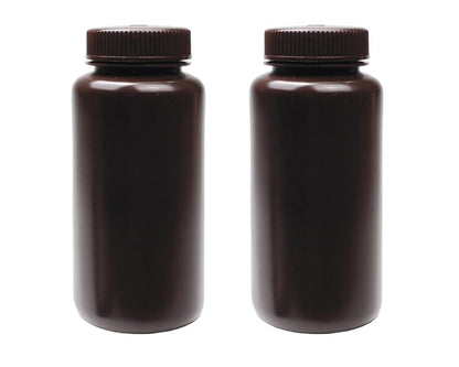 United Scientific® 33465PK2 - Sample Containers with Lids - Laboratory Grade Amber HDPE Wide Mouth Reagent Bottle - 16 Oz Bottles (500ml) Multi-Purpose Plastic Bottles with Lids, Pack of 2