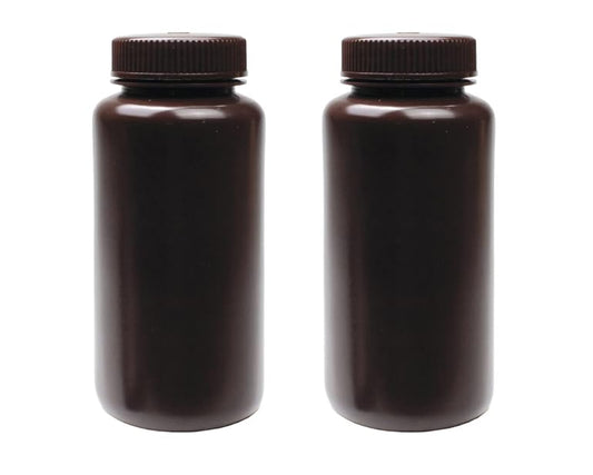 United Scientific® 33465PK2 - Sample Containers with Lids - Laboratory Grade Amber HDPE Wide Mouth Reagent Bottle - 16 Oz Bottles (500ml) Multi-Purpose Plastic Bottles with Lids, Pack of 2
