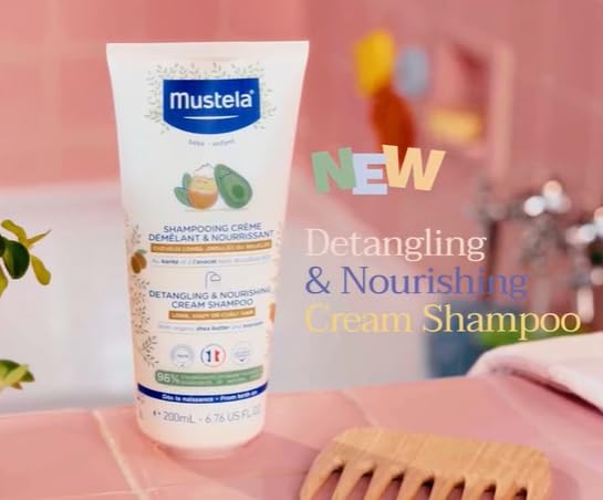 Mustela Detangling & Nourishing Cream Shampoo - Natural Shea Butter & Avocado - Curly & Frizzy Hair - Dermatologist-tested & safe for Babies and Kids - 6.76 US Fl. Oz.