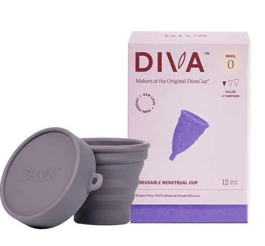 DIVA Cup & Shaker - Medical Grade Silicone Cup for Period Care - Reusable Menstrual Cup with Shaker for On-the-Go Cleansing - Wear Up to 12 Hours - Model 0 (Slim Vaginal Canals & First-Time Users)