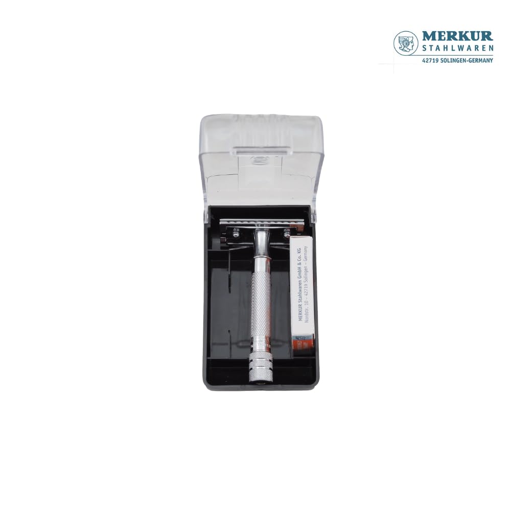 MERKUR 33C Short Handle Double Edge Safety Razor Set with 10 Blades In A Box