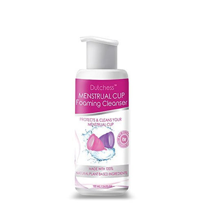 DUTCHESS Foaming Menstrual Cup Cleanser & Feminine Wash (3.4 oz), pH Balanced Plant Based Ingredients, Safe for Silicone Feminine Care Period Cups & Discs