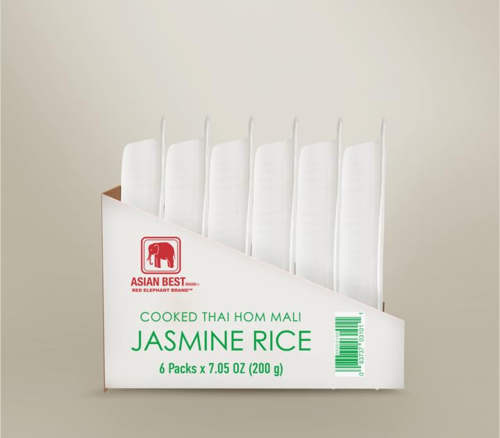 Asian Best Ready to Eat Cooked Thai Hom Mali Jasmine Rice, 12 Packs x 200g